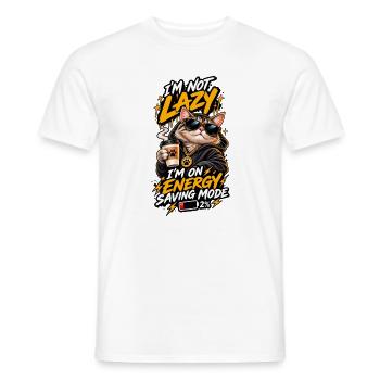Energiegeladene Katze im Sparmodus - Männer T-Shirt - Weiß - Vorne - AI Model Male 178 dark (178cm)