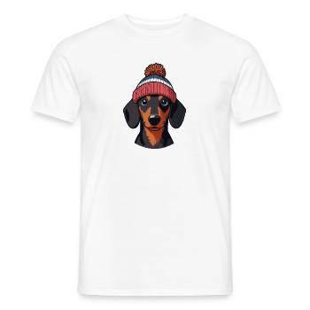 Chien teckel avec bonnet chapeau animal ami - T-shirt homme - blanc - Devant - AI Model Male 178 dark (178cm)