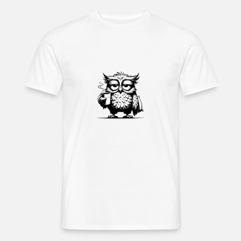 Lustige müde Comic Eule mit Kaffee Defizit - Männer T-Shirt - Weiß