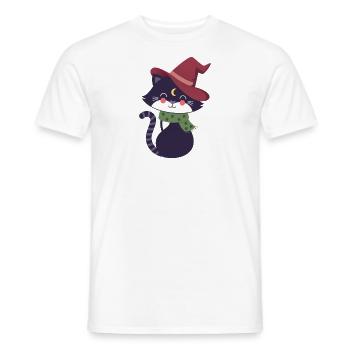 black cat with magic hat - Men's T-Shirt - white - Front - AI Model Male 178 dark (178cm)