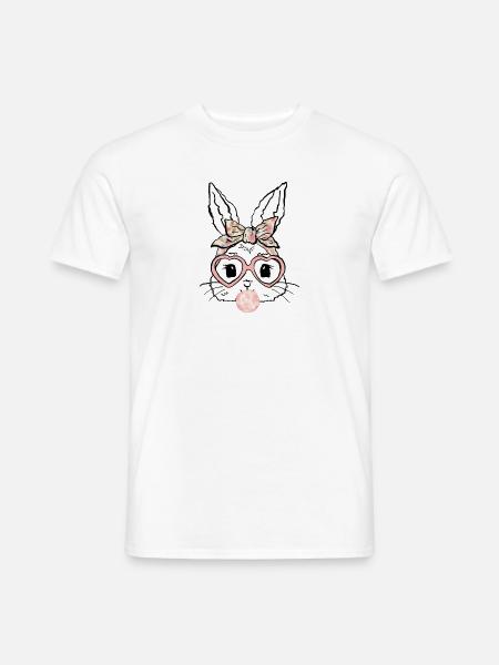 Süßer Hase mit Herzbrille und Schleife - Männer T-Shirt - Weiß