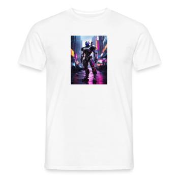 Neon Mecha in Stadtlichtern - Männer T-Shirt - Weiß - Vorne - AI Model Male 178 dark (178cm)
