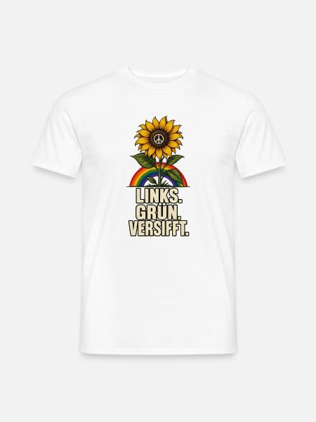 Links Grün Versifft – Sonnenblume und Peace - Männer T-Shirt - Weiß