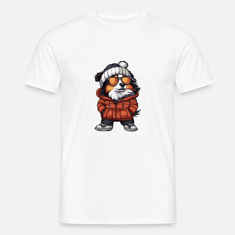 Border Collie hund vinter - T-skjorte herre - hvit
