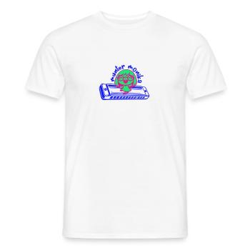 Monika pleine de vie dansant à l’harmonica - T-shirt homme - blanc - Devant - AI Model Male 178 dark (178cm)