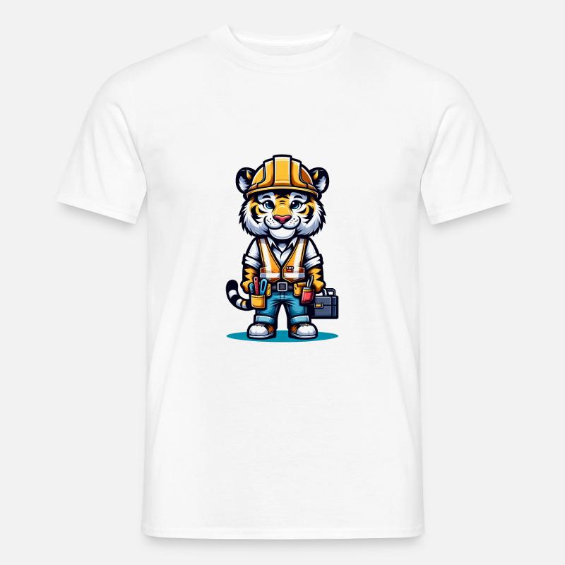 Cute Tiger Construction Worker - Männer T-Shirt - Weiß