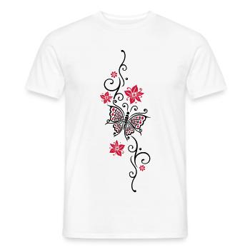 Vrille floral papillon fleurs d'été fleurs - T-shirt homme - blanc - Devant - AI Model Male 178 dark (178cm)
