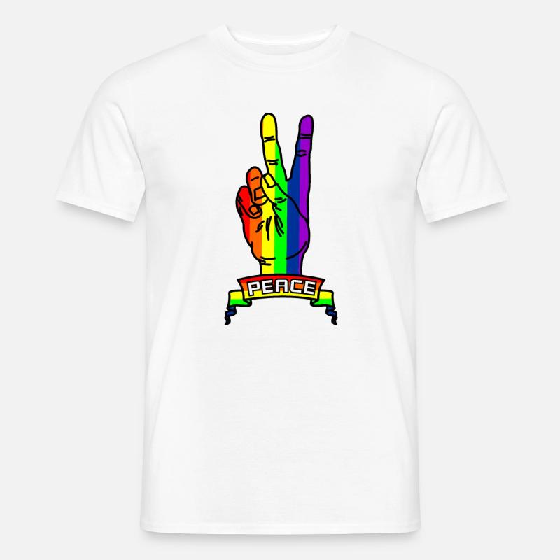 Regenbogen Friedenslogo Hand mit Friedenszeichen - Männer T-Shirt - Weiß