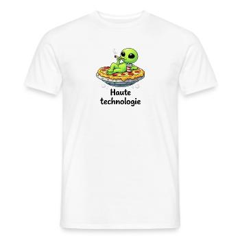 High tech – Alien relax and quirky humor - Men's T-Shirt - white - Front - AI Model Male 178 dark (178cm)