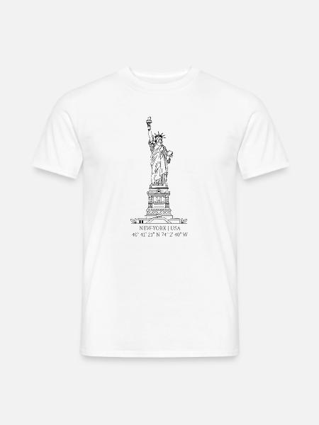 Freiheitsstatue mit GPS-Koordinaten - Männer T-Shirt - Weiß