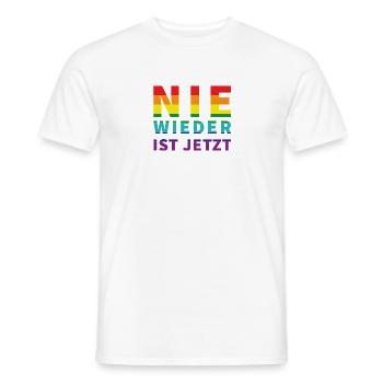 Nie wieder ist jetzt! Schriftzug Pride Flagge - Männer T-Shirt - Weiß - Vorne - AI Model Male 178 dark (178cm)