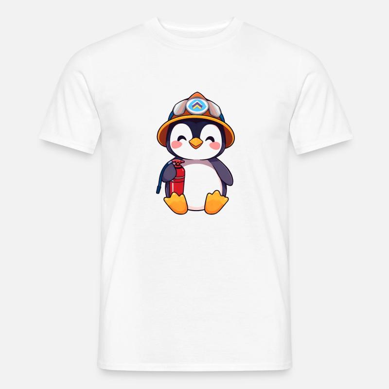 Vorbereiteter Pinguin-Brandschutz-Cartoon - Männer T-Shirt - Weiß