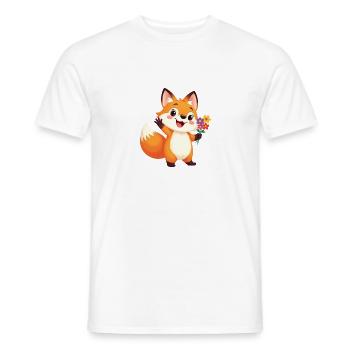 Cheerful cartoon fox with bouquet of flowers - Men's T-Shirt - white - Front - AI Model Male 178 dark (178cm)