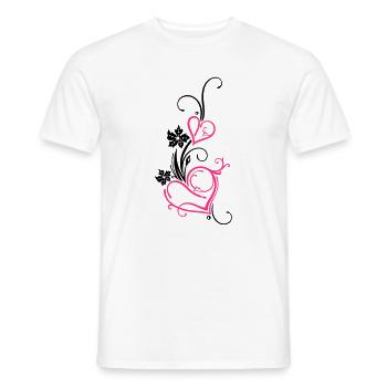 Zwei große Herzen mit Blumen, filigran - T-shirt homme - blanc - Devant - AI Model Male 178 dark (178cm)