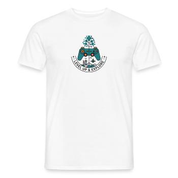 Badge Monte de niveau & Exploration - T-shirt homme - blanc - Devant - AI Model Male 178 dark (178cm)