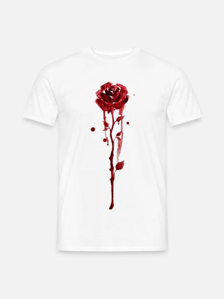Blutrote Rose im Aquarellfall - Männer T-Shirt - Weiß
