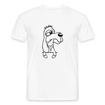Dog Behind Wall Fence Drooling Spit Tongue Funny - Men's T-Shirt - white - Front - AI Model Male 178 dark (178cm)
