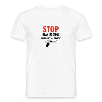 GUNS: Stop Blaming Guns - Men's T-Shirt - white - Front - AI Model Male 178 dark (178cm)