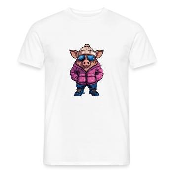Schwein Winter Comic Wildschwein - Männer T-Shirt - Weiß - Vorne - AI Model Male 178 dark (178cm)