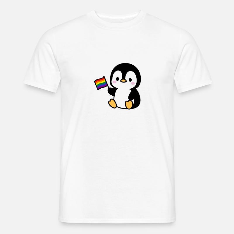 Pinguin mit Regenbogenfahne - Männer T-Shirt - Weiß