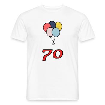 70. 70 YEARS. 70th ANNIVERSARY. 70 YEARS ANNIVERSARY. - Men's T-Shirt - white - Front - AI Model Male 178 dark (178cm)