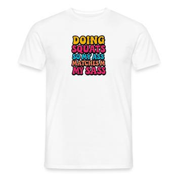 Je fais des squats pour que mes fesses soient à la hauteur de mon sac - T-shirt homme - blanc - Devant - AI Model Male 178 dark (178cm)