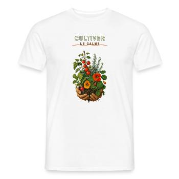 Cultiver le Calme: Jardinage en mains - T-shirt homme - blanc - Devant - AI Model Male 178 dark (178cm)