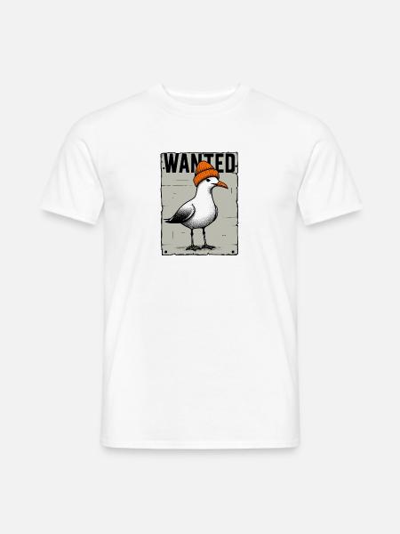 Wanted Poster Nordsee Bandit Möwe m. Mütze gesucht - Männer T-Shirt - Weiß