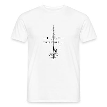 Elegante, minimalistische Angelrute und Philosophie-T-Shirt - Männer T-Shirt - Weiß - Vorne - AI Model Male 178 dark (178cm)