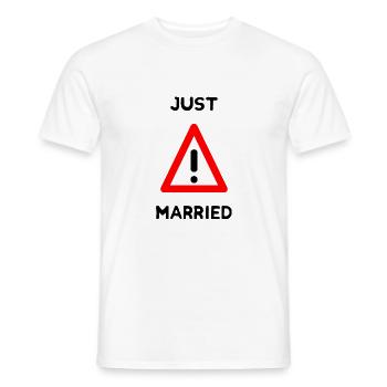 JUST MARRIED. bachelorette party. SAINT VALENTINE. COUPLE - Men's T-Shirt - white - Front - AI Model Male 178 dark (178cm)
