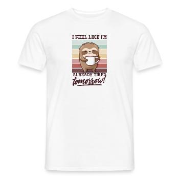 Spuch Sloth with cup Tired Funny morning grouch - Men's T-Shirt - white - Front - AI Model Male 178 dark (178cm)