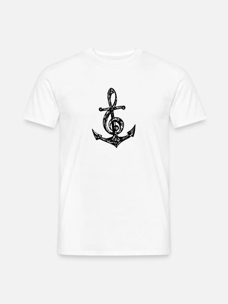 Ancre, musique note, clé de sol, notes, basse, - T-shirt homme - blanc
