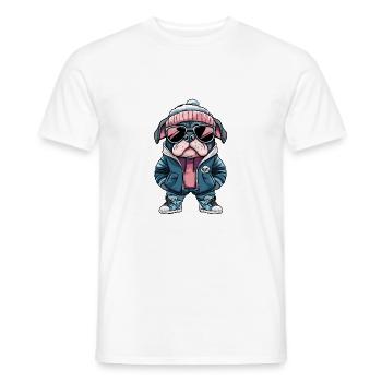Bulldog chien bande dessinée d’hiver - T-shirt homme - blanc - Devant - AI Model Male 178 dark (178cm)