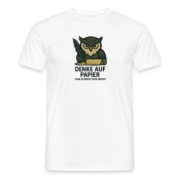 Denke auf Papier – Eulen-Motiv - Männer T-Shirt - Weiß - Vorne - AI Model Male 178 dark (178cm)
