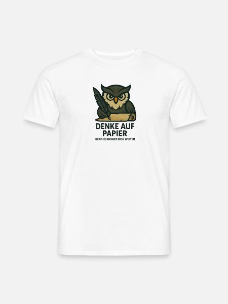 Denke auf Papier – Eulen-Motiv - Männer T-Shirt - Weiß