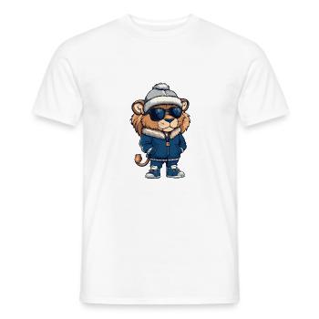 Løve Vinter tegneserie - Mænd T-shirt - hvid - Foran - AI Model Male 178 dark (178cm)
