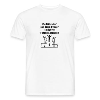 medaille d' or fondue savoyarde (au fromage) - T-shirt homme - blanc - Devant - AI Model Male 178 dark (178cm)