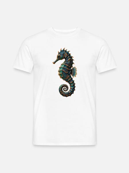 Türkis-geometrisches Seepferdchen - Männer T-Shirt - Weiß
