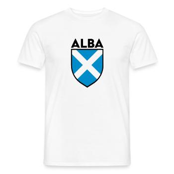 Alba Saltire Flag Shield (Contour noir) - T-shirt homme - blanc - Devant - AI Model Male 178 dark (178cm)