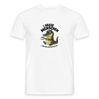 Erst Kaffee grantiges Krokodil mit Kaffeetasse - Männer T-Shirt - Weiß - Vorne - AI Model Male 178 dark (178cm)