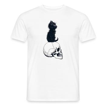 Chaton mignon assis sur un crâne - T-shirt homme - blanc - Devant - AI Model Male 178 dark (178cm)