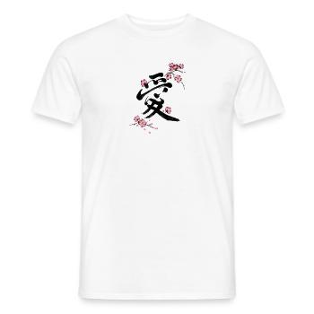 Japanese Kanji Love with Cherry Blossom Sakura - Men's T-Shirt - white - Front - AI Model Male 178 dark (178cm)