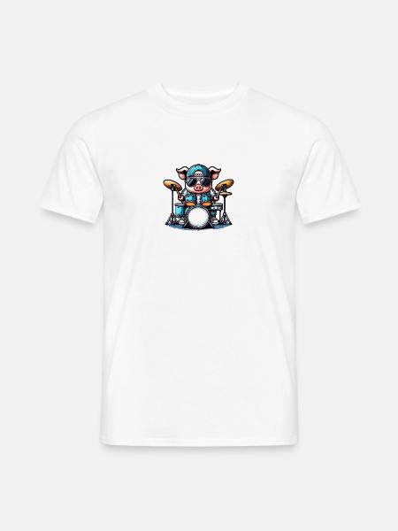 Schwein Trommeln Schlagzeuger Musikband - Männer T-Shirt - Weiß