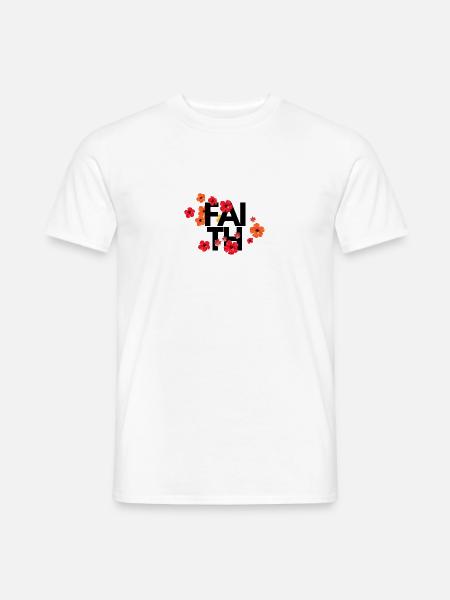 Rote Blumenköpfe Faith Design - Männer T-Shirt - Weiß