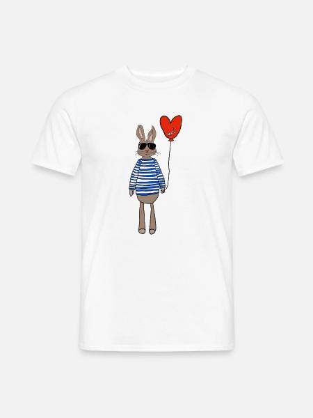 Hase im Streifenpulli mit Herzballon - Männer T-Shirt - Weiß