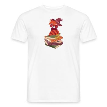 red panda on Halloween book pile - Men's T-Shirt - white - Front - AI Model Male 178 dark (178cm)