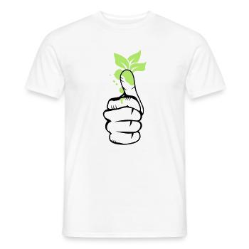 Une main avec des feuilles vertes sur le pouce - T-shirt homme - blanc - Devant - AI Model Male 178 dark (178cm)