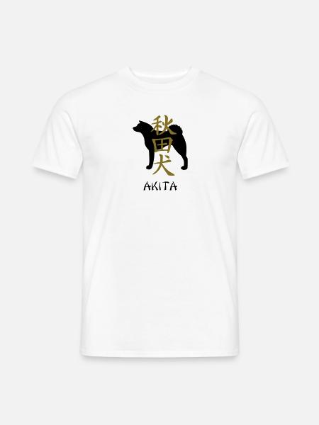 Akita, kanji et texte - T-shirt homme - blanc