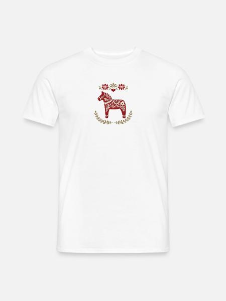 Vintage Swedish Dala Horse Folk Art Floral Design - Männer T-Shirt - Weiß
