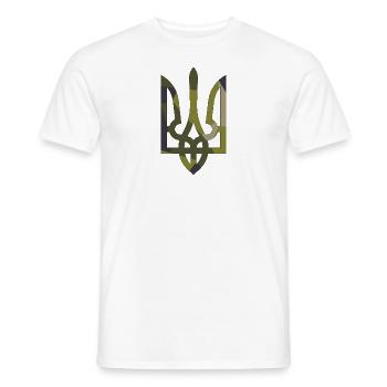 Blau und gelb Auto ukrainisch Tryzub im M90 Camouflage-Muster - Männer T-Shirt - Weiß - Vorne - AI Model Male 178 dark (178cm)